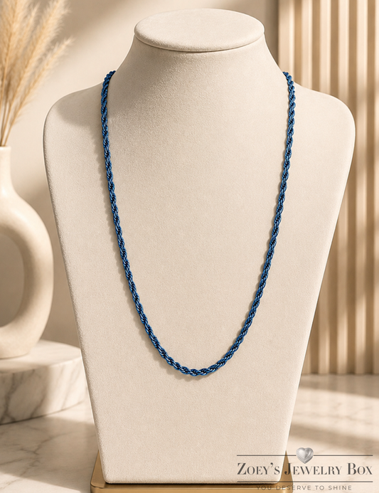 4mm Blue Stainless Steel Rope Chain 20" and 24" lengths Available