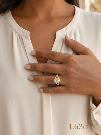 Pear Shape Moissanite Halo Ring in Gold
