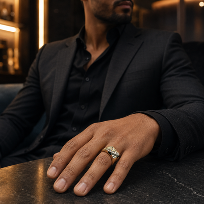 Classic Euro Nugget Ring (Black 14K Gold Vermeil 925 CZ & Silver)