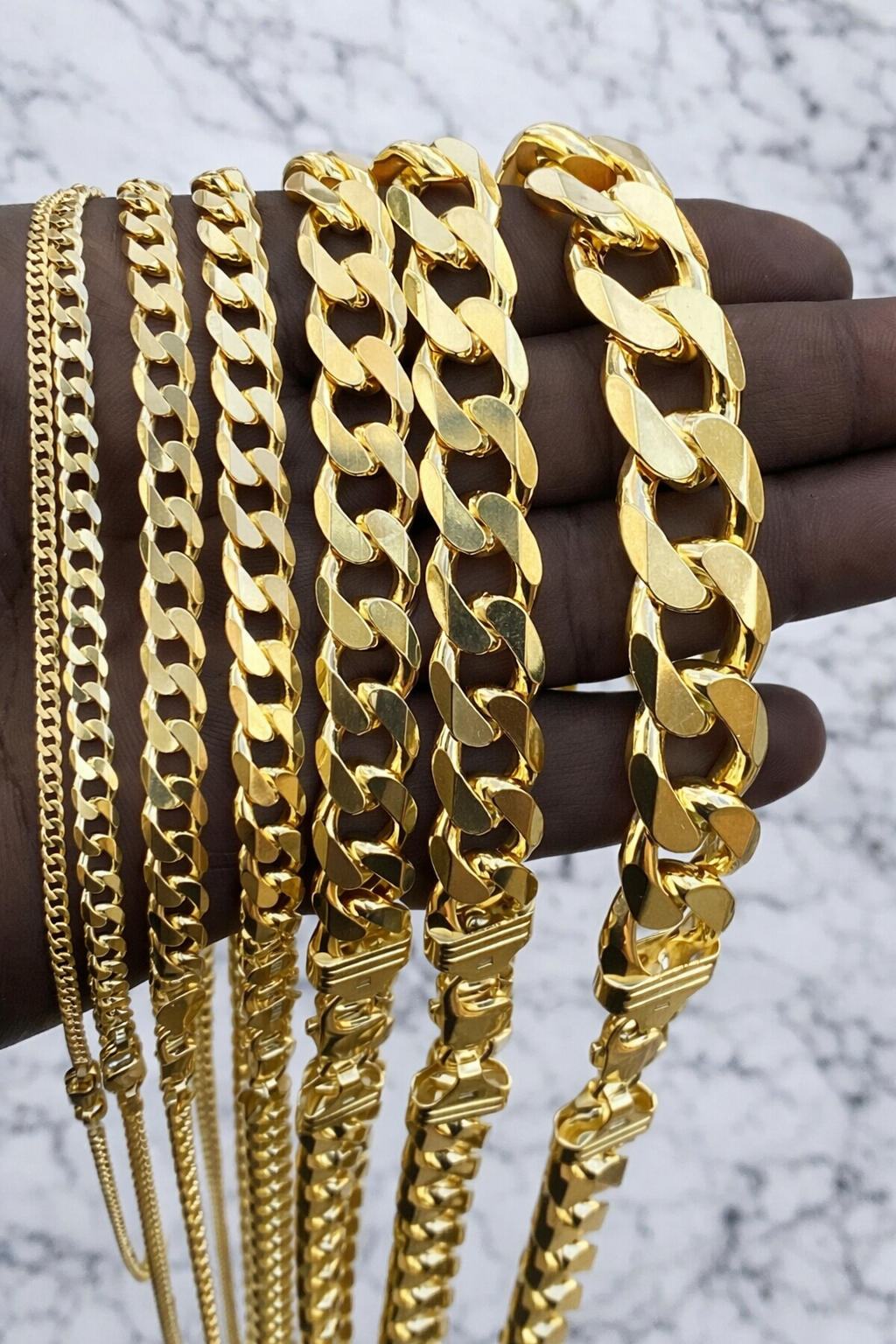 Curb Cuban Chains & Bracelets 14k Gold Finish over Solid 925 Sterling Silver 2mm - 16mm
