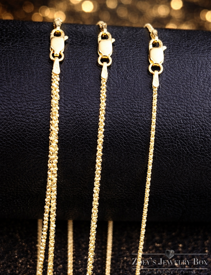14k Gold Over 925 Sterling Silver Margarita Sparkle Rope Chains 1mm, 2mm, 3mm