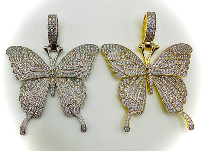 Medium-Sized Iced Out Butterfly Pendant – Gold or Silver