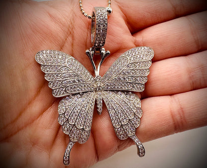 Medium-Sized Iced Out Butterfly Pendant – Gold or Silver