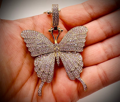Medium-Sized Iced Out Butterfly Pendant – Gold or Silver