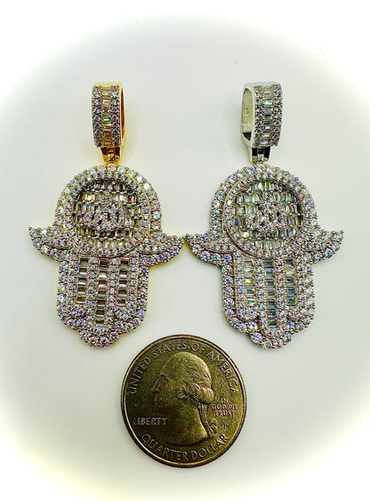 Iced Out Allah Hand of Fatima Hamsa Pendant – Gold or Silver