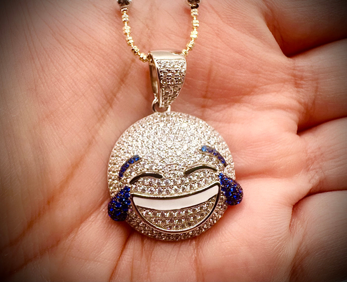 LOL Emoji CZ Pendants – Gold or Silver