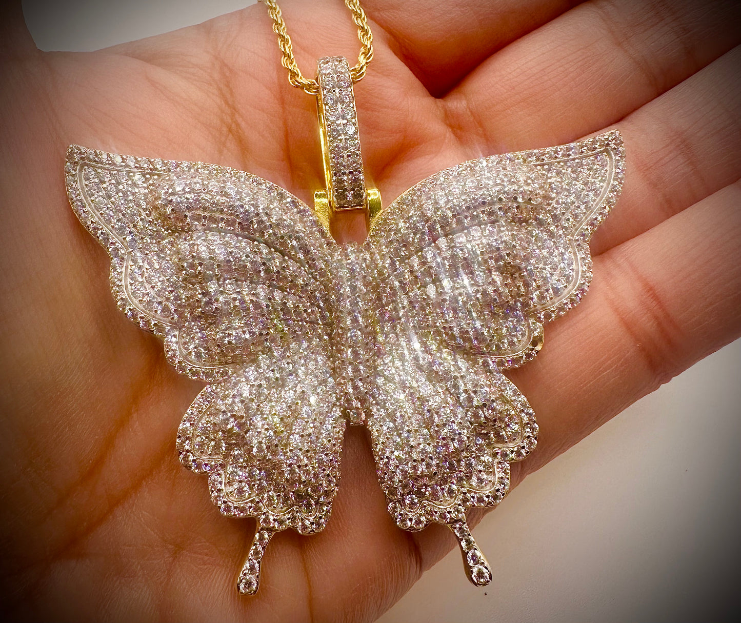 Extra Large Iced Out Butterfly Pendant – Gold or Silver