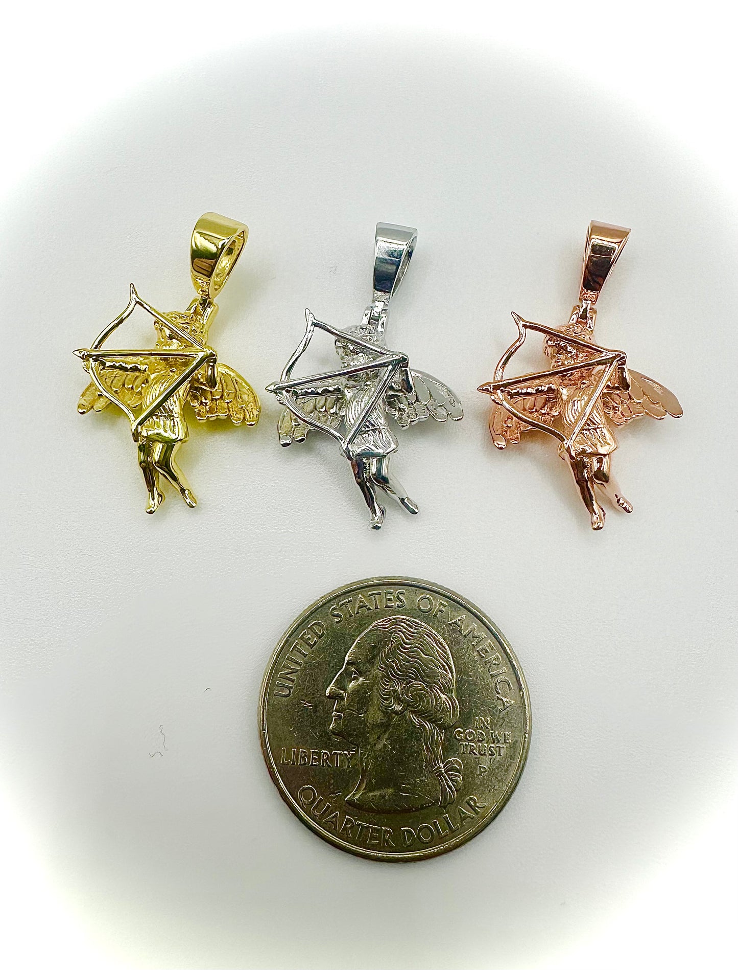 Cupid Bow & Arrow Cherub Pendant – 3 Finishes