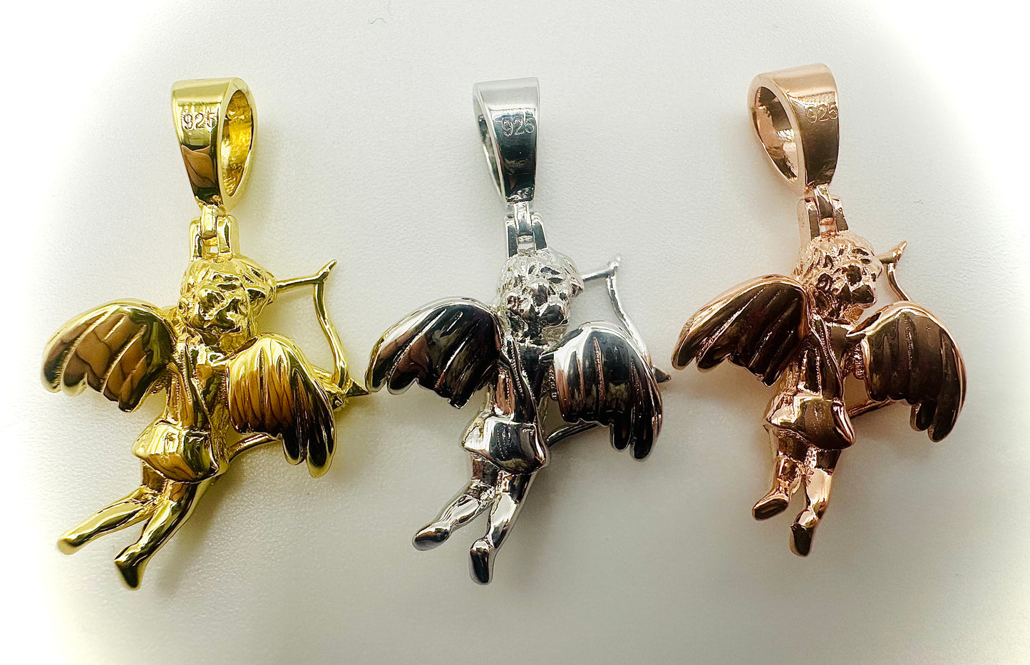 Cupid Bow & Arrow Cherub Pendant – 3 Finishes