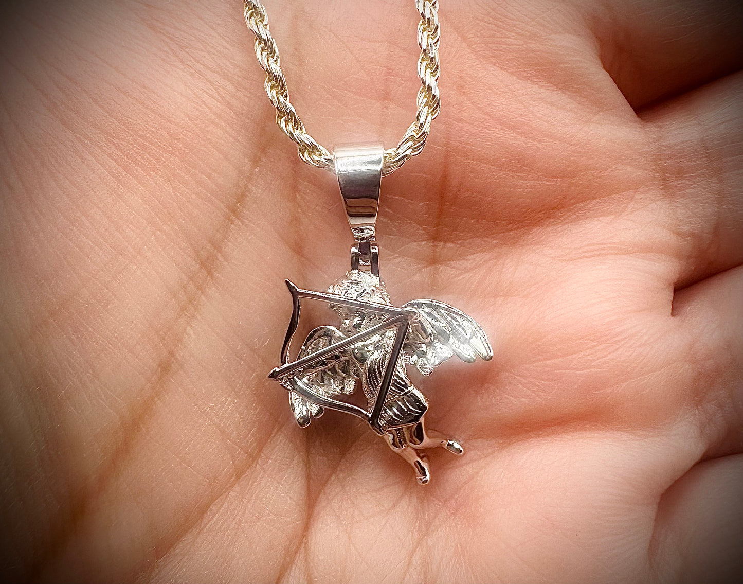 Cupid Bow & Arrow Cherub Pendant – 3 Finishes