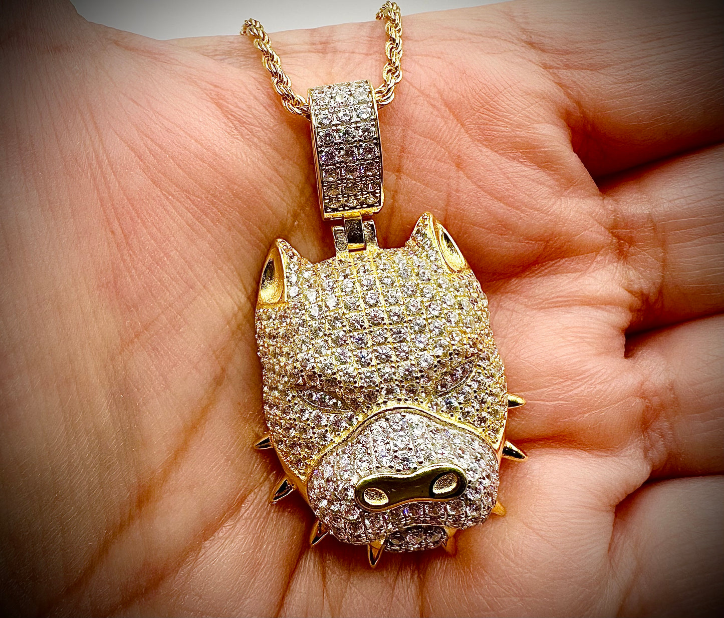 Super Iced Out Angry Pitbull Pendant – Gold or Silver