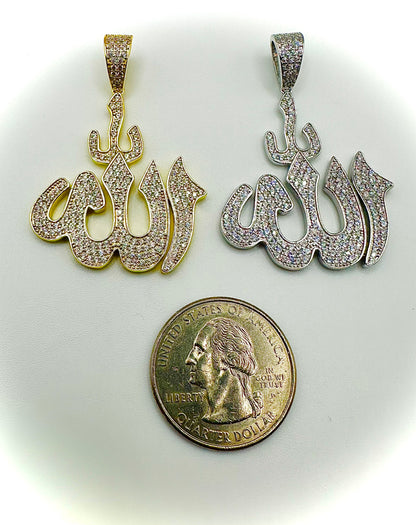 Iced Out Allah Pendant – Gold & Silver