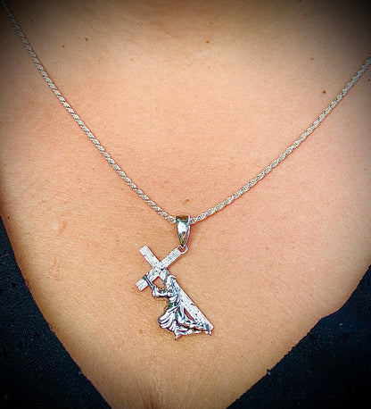Small Jesus Carrying Cross Pendant – Gold or Silver
