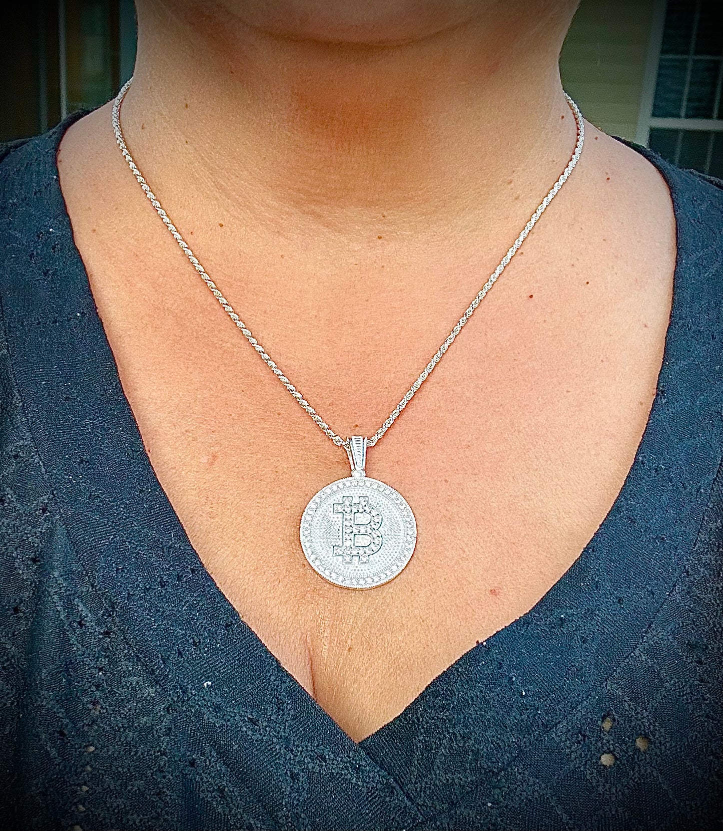 Iced Out Bitcoin Pendant – Gold & Silver