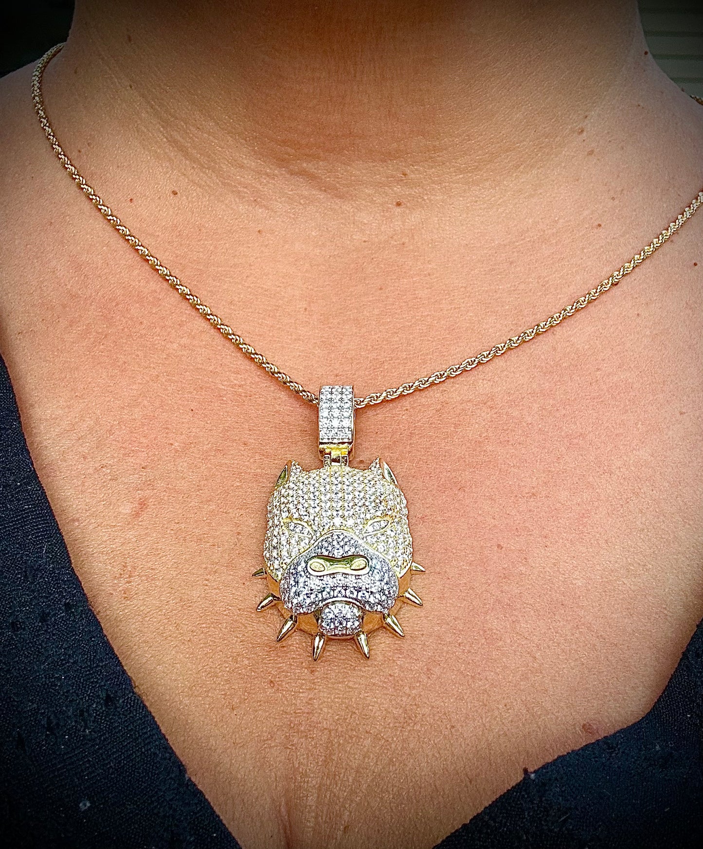 Super Iced Out Angry Pitbull Pendant – Gold or Silver