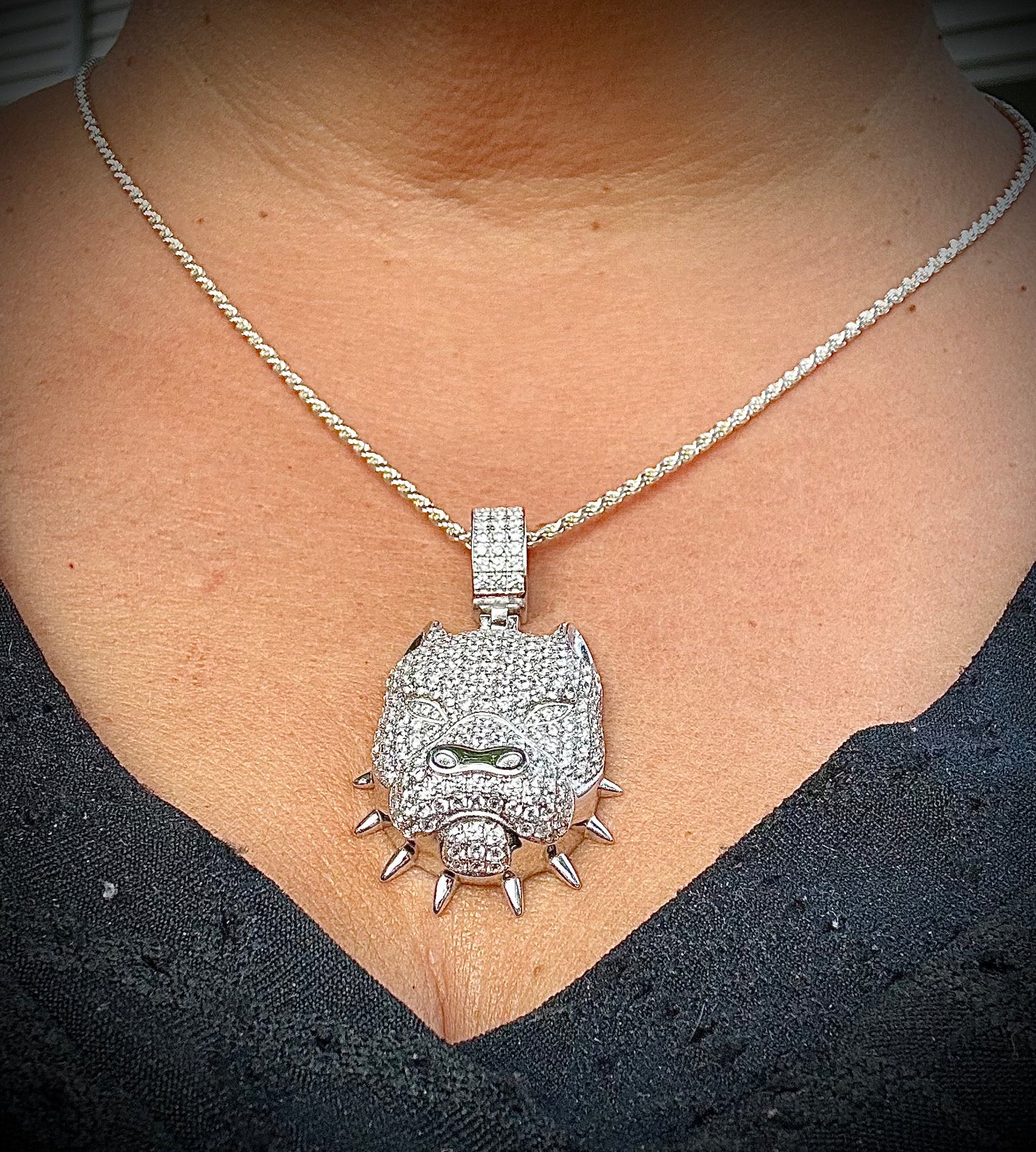 Super Iced Out Angry Pitbull Pendant – Gold or Silver