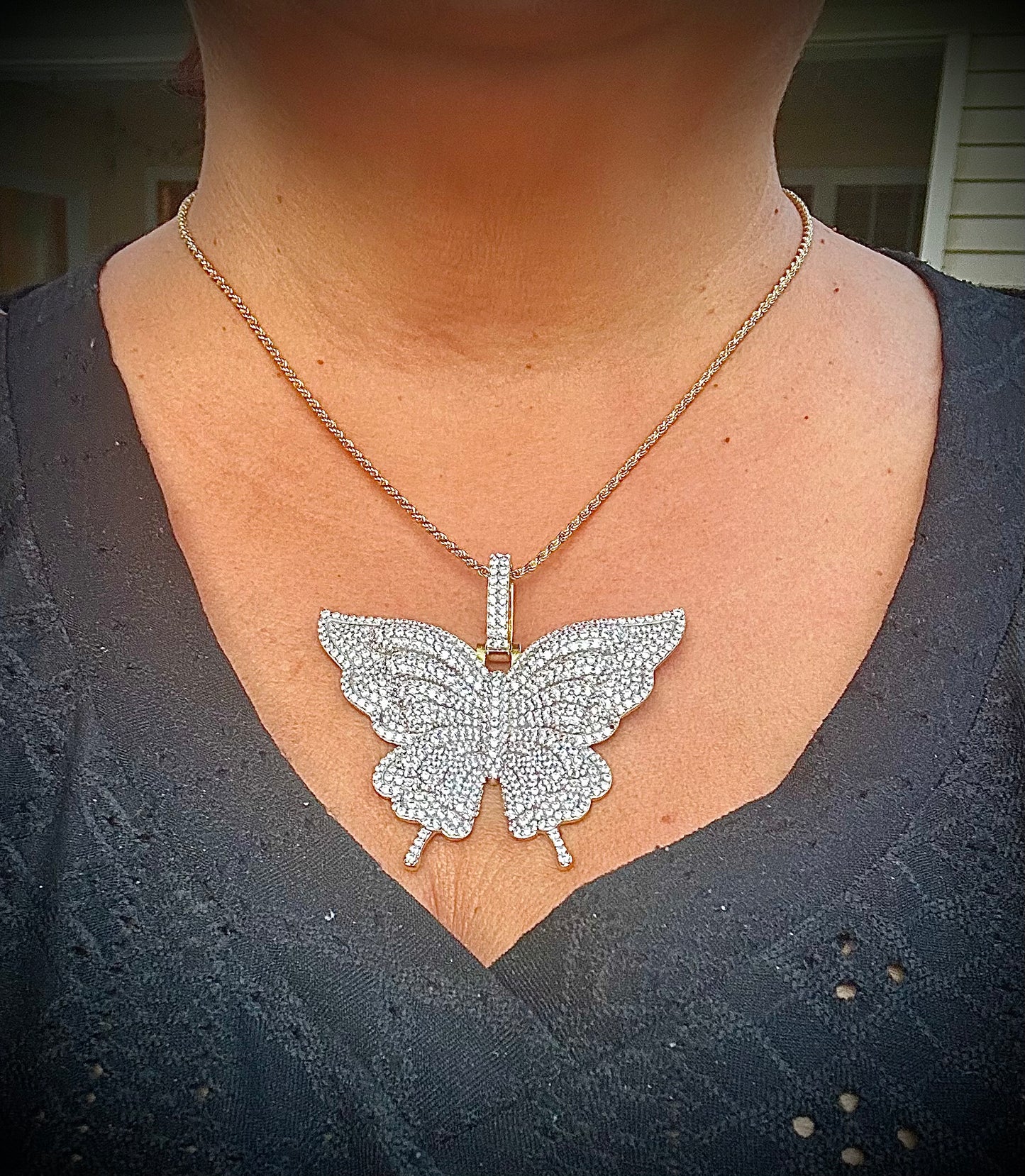 Extra Large Iced Out Butterfly Pendant – Gold or Silver