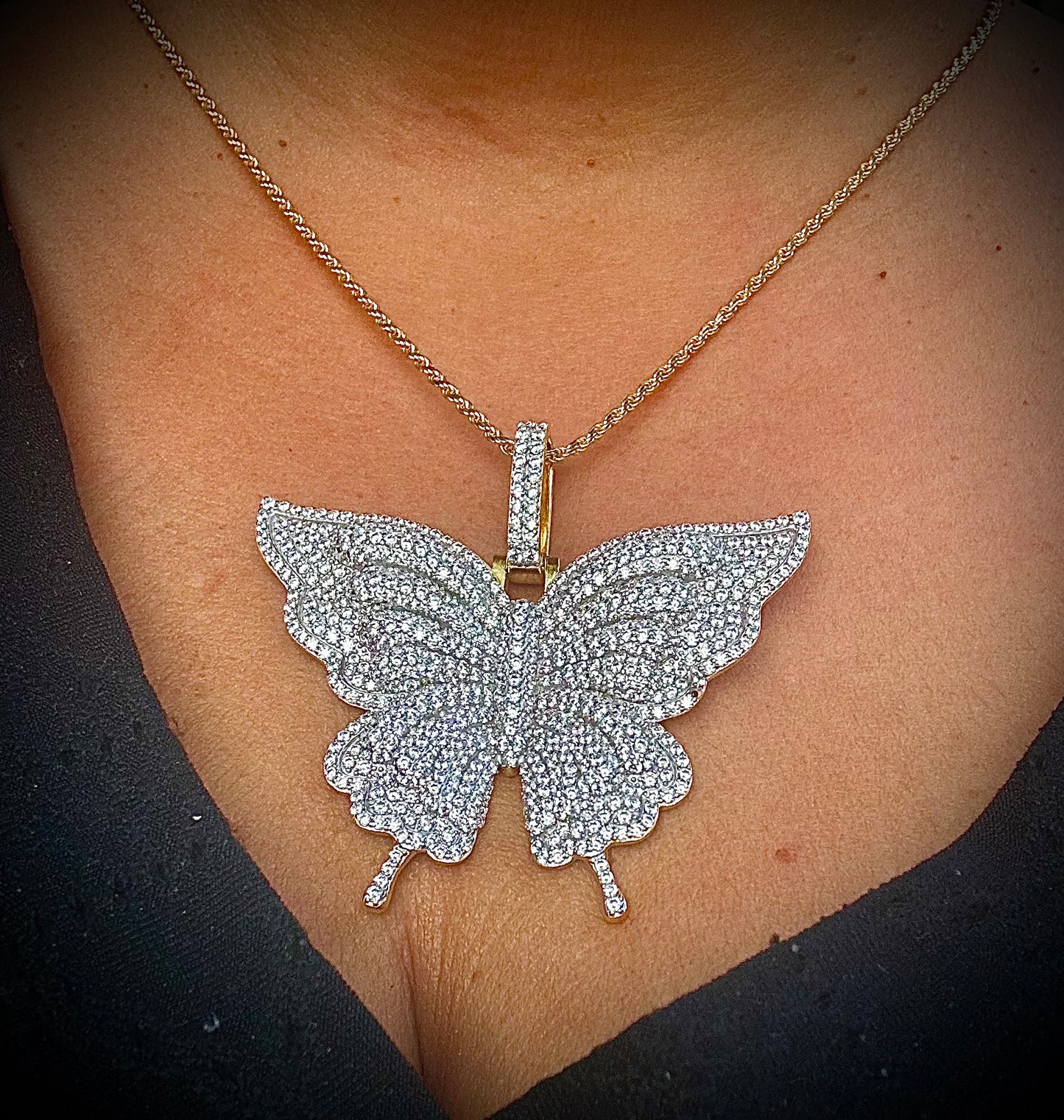 Extra Large Iced Out Butterfly Pendant – Gold or Silver