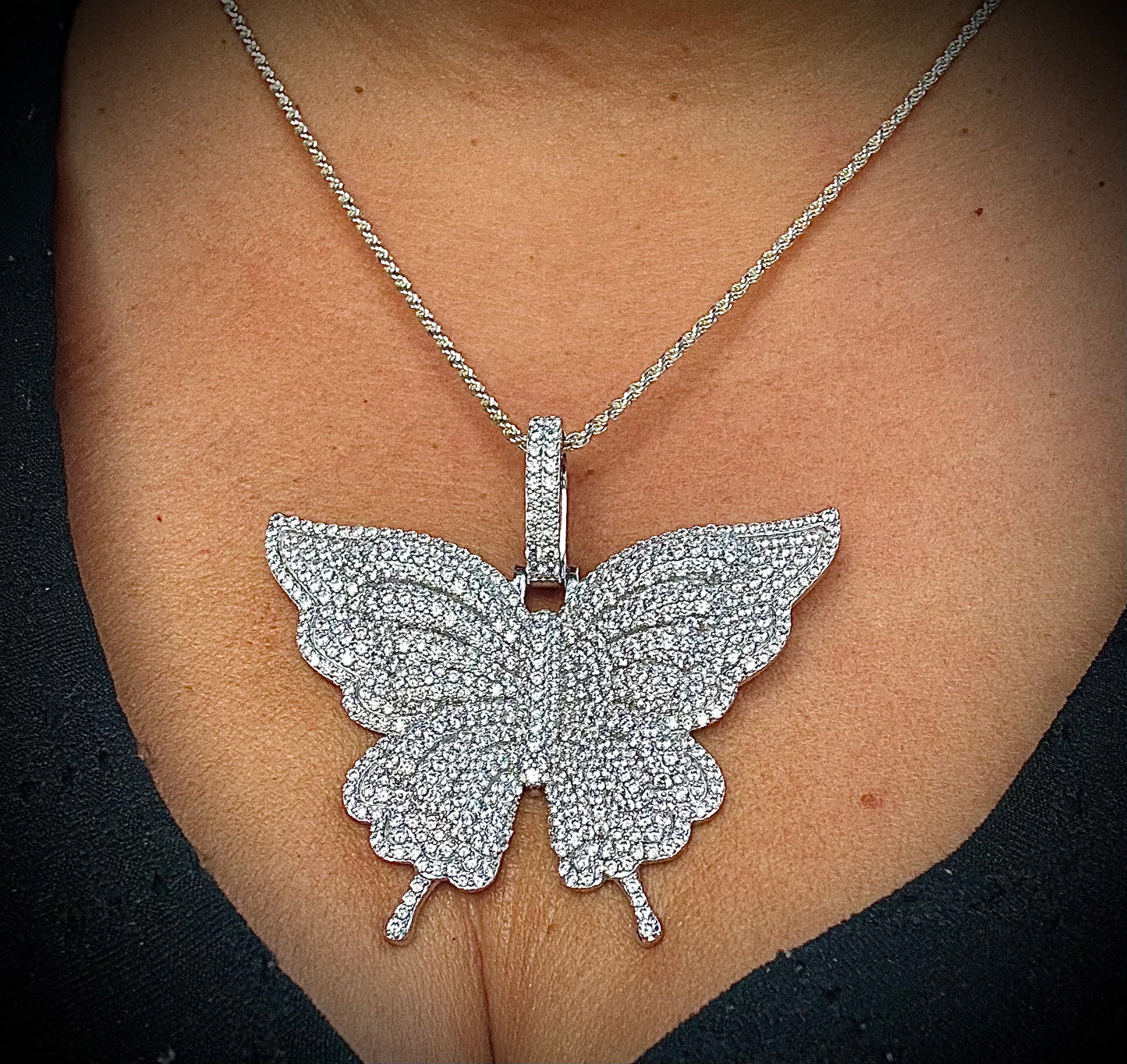 Extra Large Iced Out Butterfly Pendant – Gold or Silver