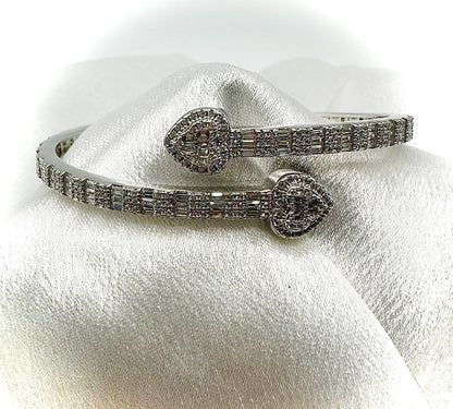 Iced Out Silver Heart Bangle Bracelet – Sterling Silver & CZ