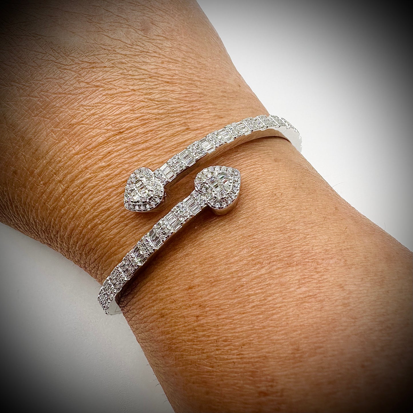 Iced Out Silver Heart Bangle Bracelet – Sterling Silver & CZ