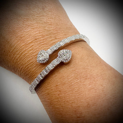 Iced Out Silver Heart Bangle Bracelet – Sterling Silver & CZ