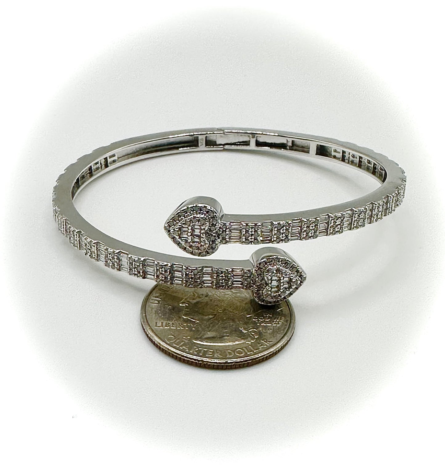 Iced Out Silver Heart Bangle Bracelet – Sterling Silver & CZ
