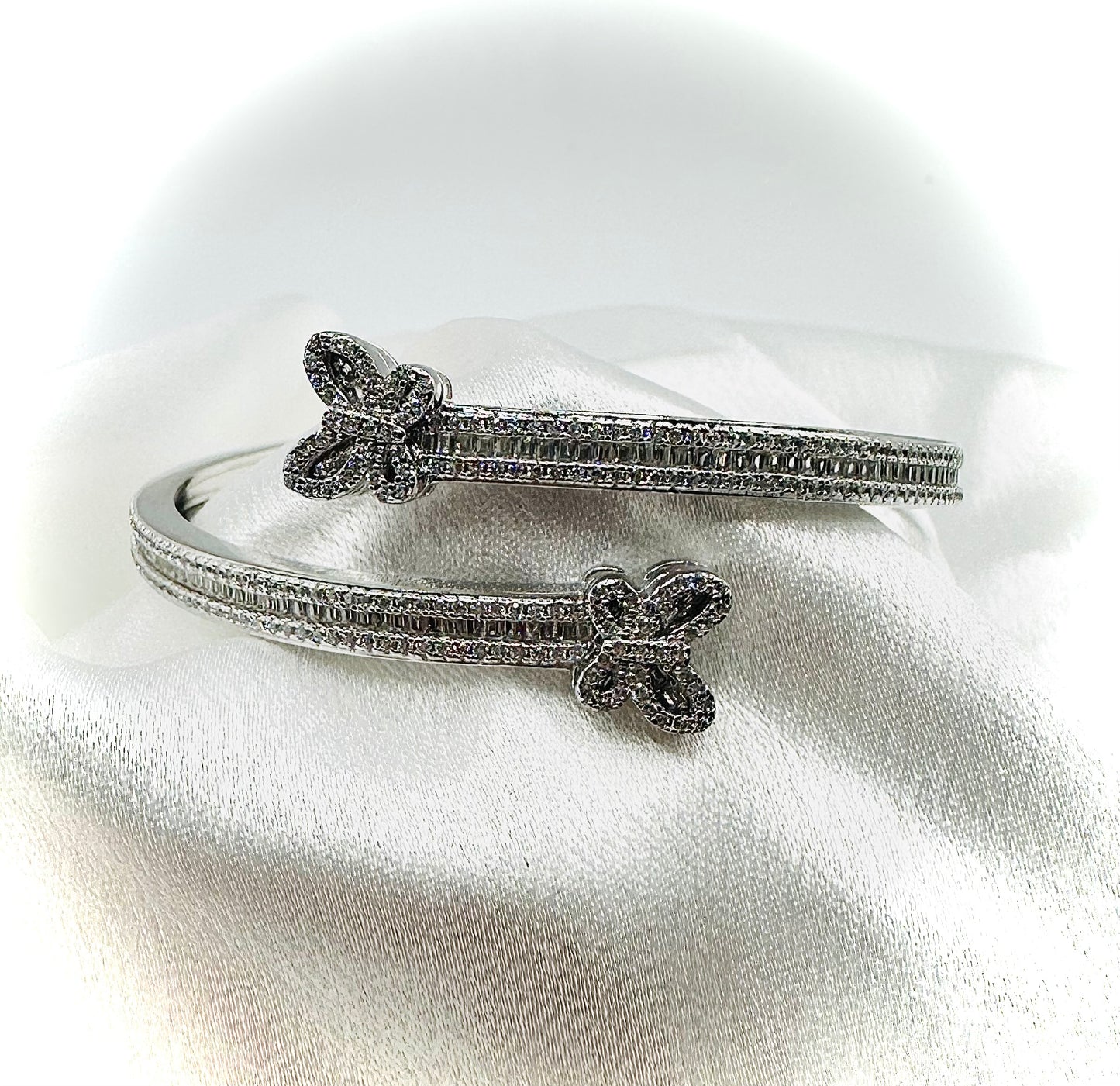 Women's Iced Out Butterfly Bangle Bracelet – Silver