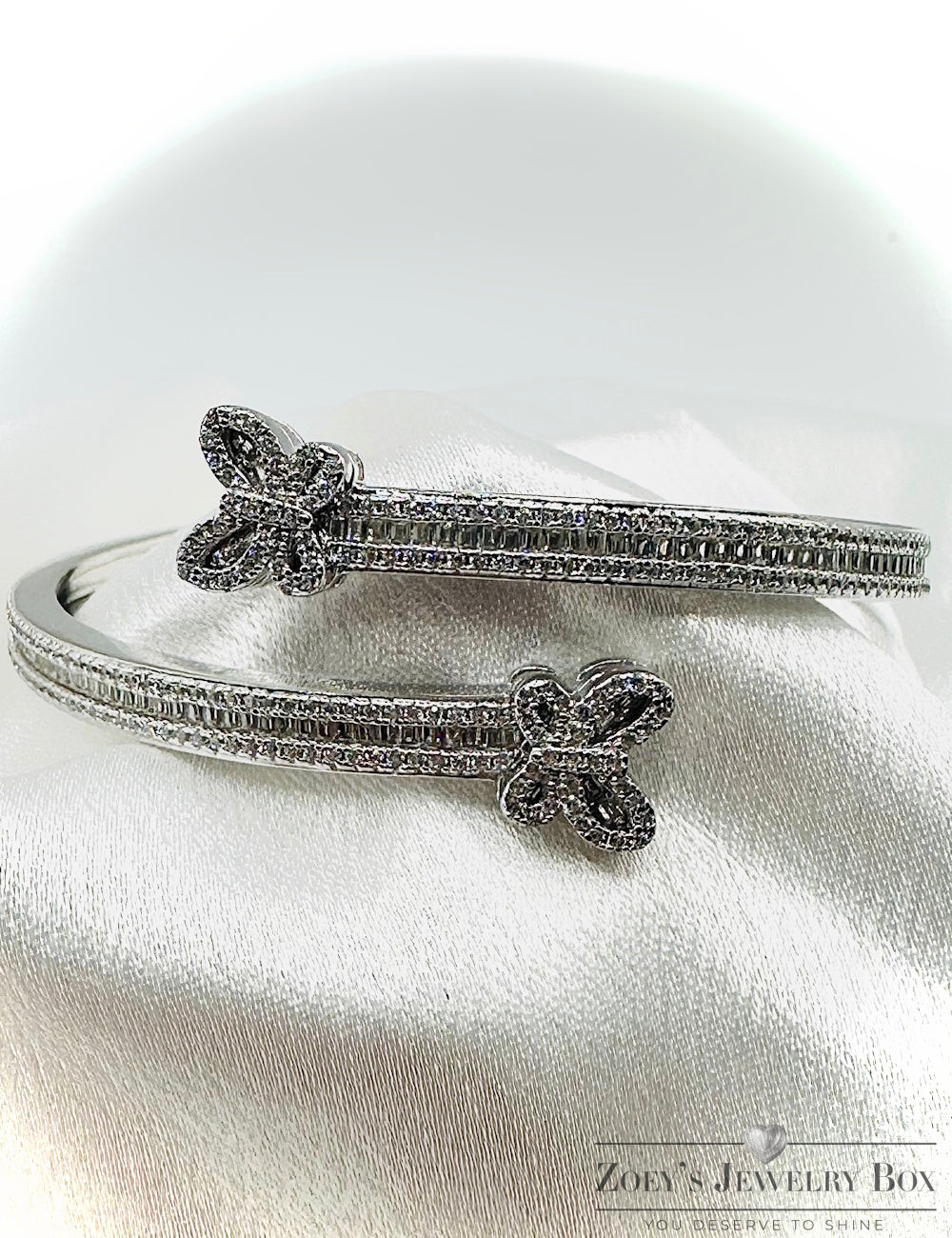 Women's Iced Out Butterfly Bangle Bracelet – Silver