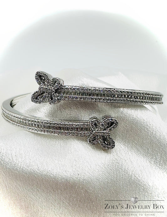 Women's Iced Out Butterfly Bangle Bracelet – Silver