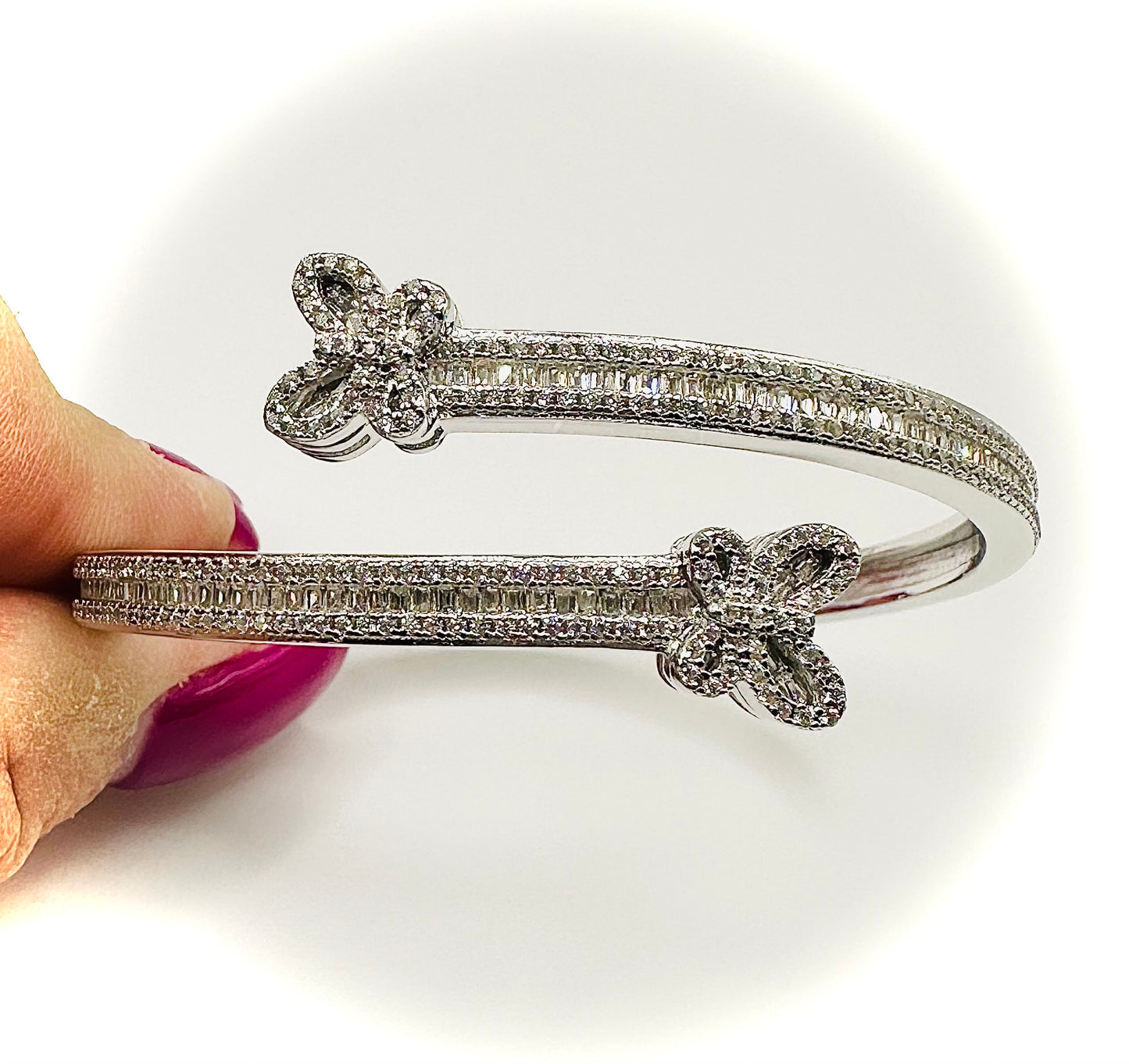 Women's Iced Out Butterfly Bangle Bracelet – Silver