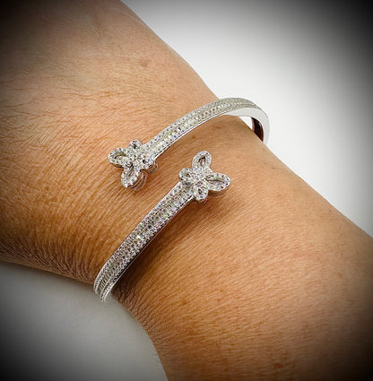 Women's Iced Out Butterfly Bangle Bracelet – Silver