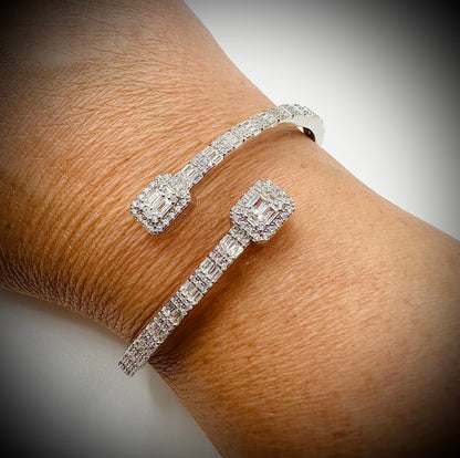 Women’s Iced Out Square Bangle Bracelet – Silver