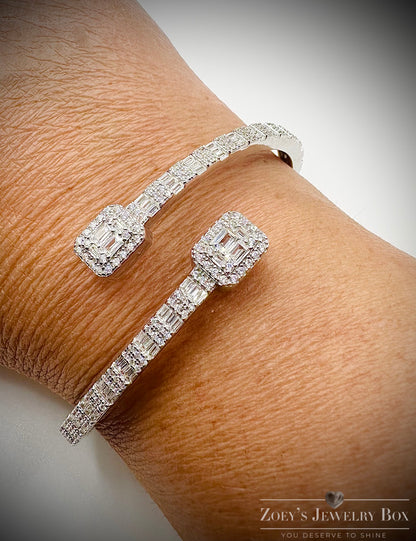 Women’s Iced Out Square Bangle Bracelet – Silver