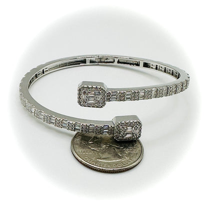Women’s Iced Out Square Bangle Bracelet – Silver