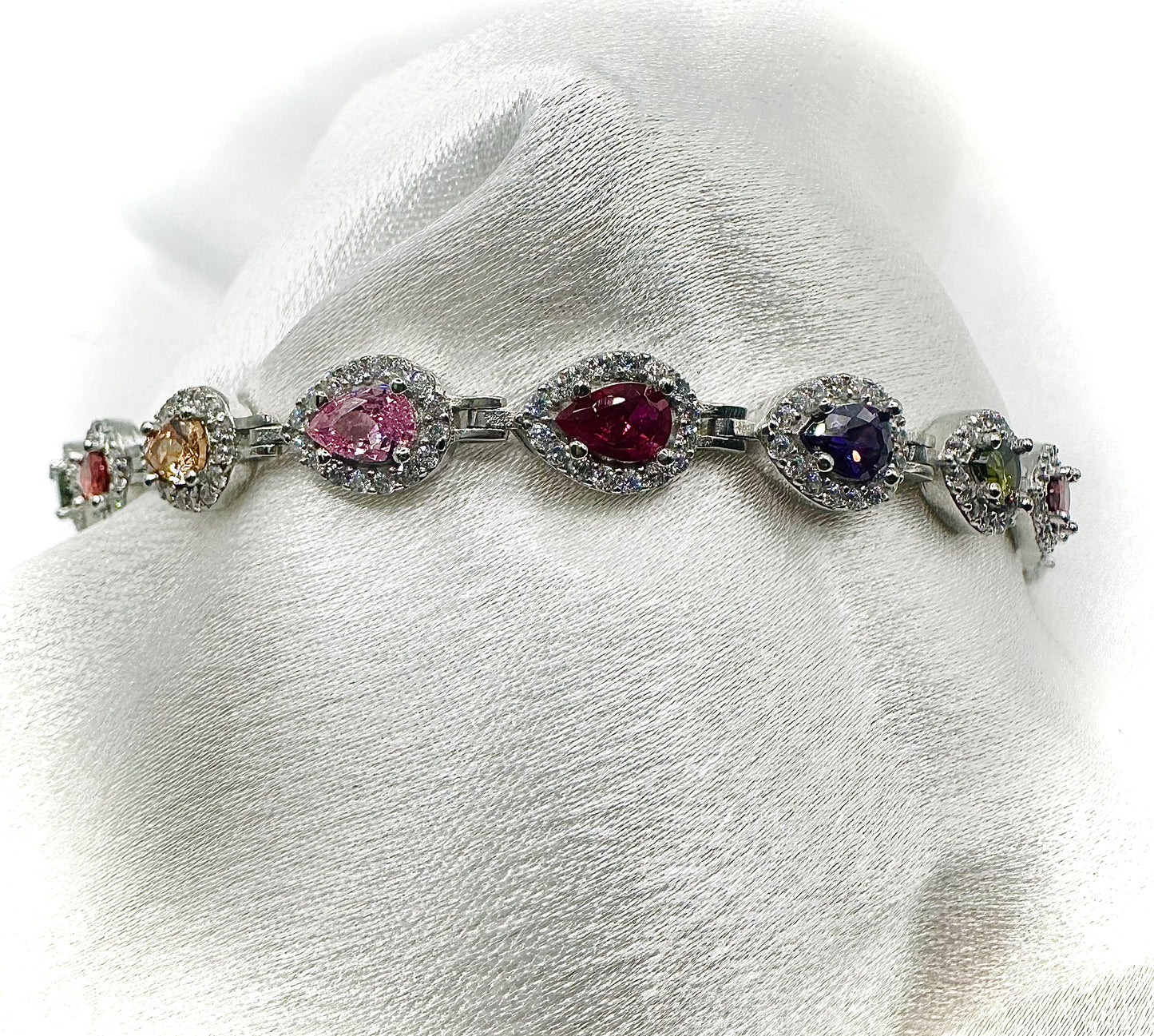 Multi-Color Pear Shaped Tennis Bracelet – Sterling Silver