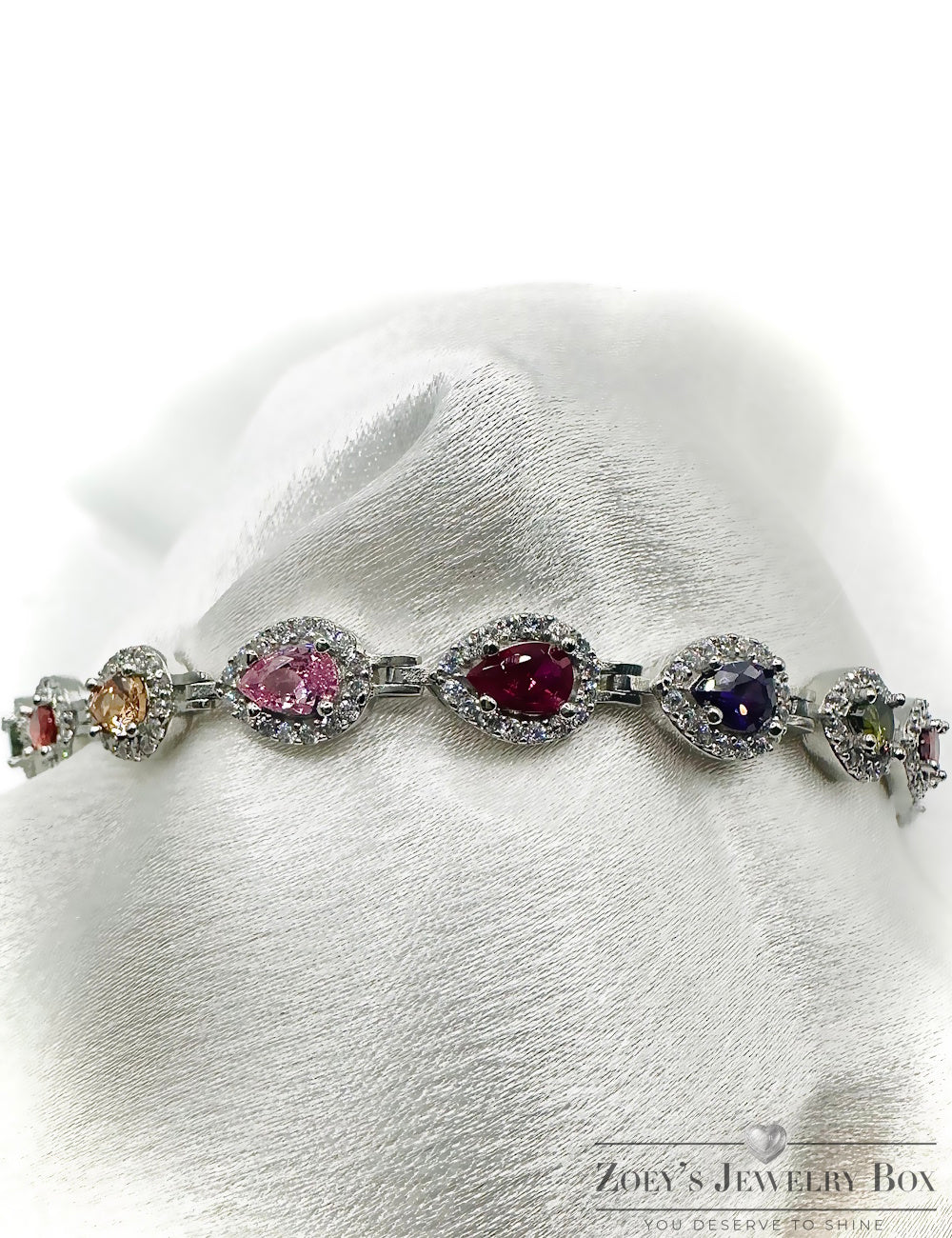 Multi-Color Pear Shaped Teardrop Tennis Bracelet – Sterling Silver