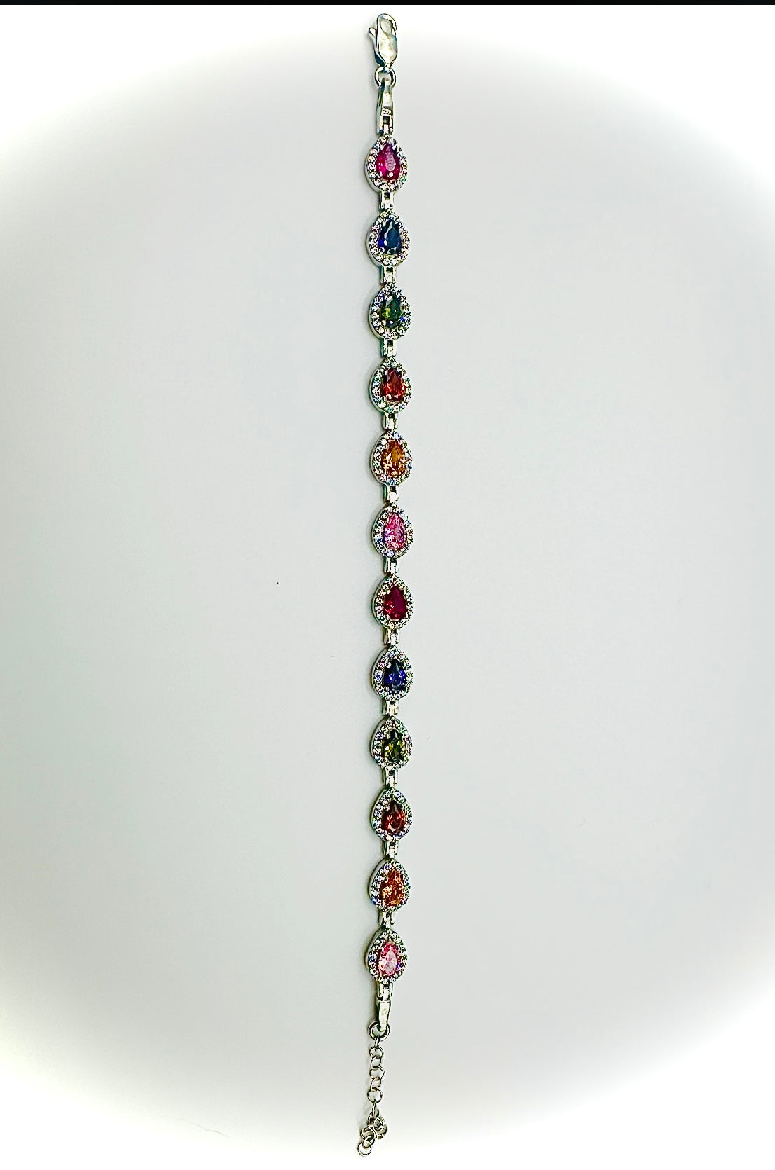 Multi-Color Pear Shaped Tennis Bracelet – Sterling Silver