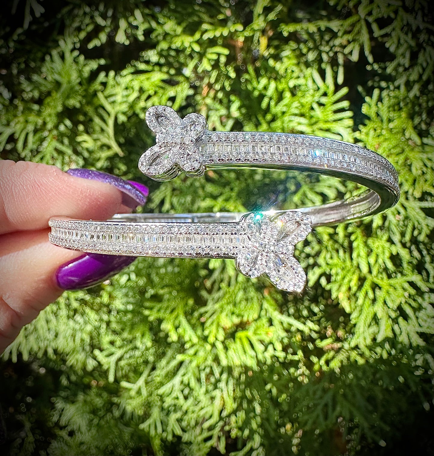 Women's Iced Out Butterfly Bangle Bracelet – Silver