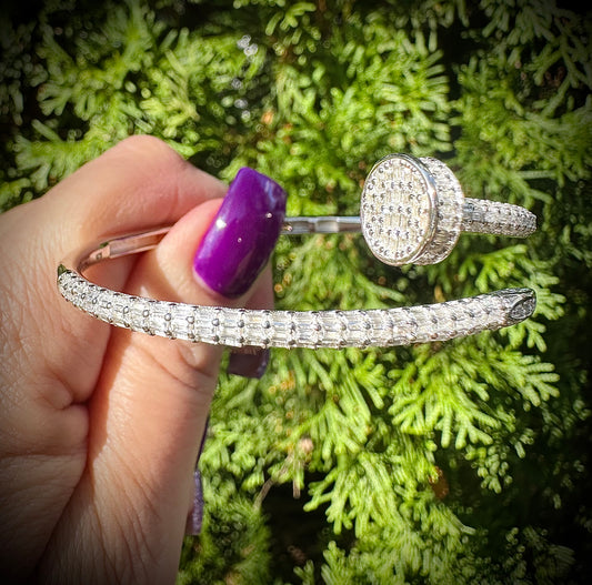 Silver Baguette Nail Bangle Bracelet – Sterling Silver & CZ