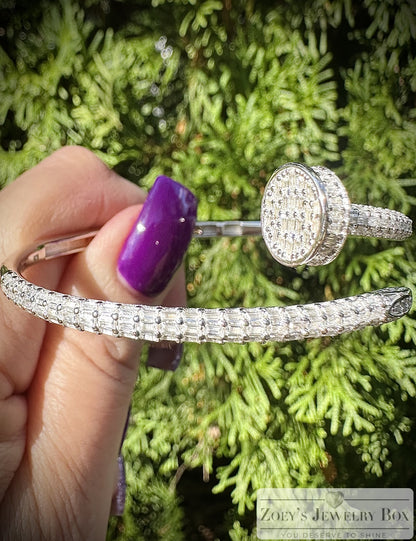 Silver Baguette Nail Bangle Bracelet – Sterling Silver & CZ