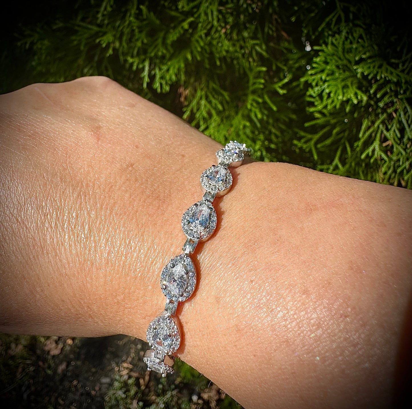 Pear Shaped Tennis Bracelet – Sterling Silver & CZ
