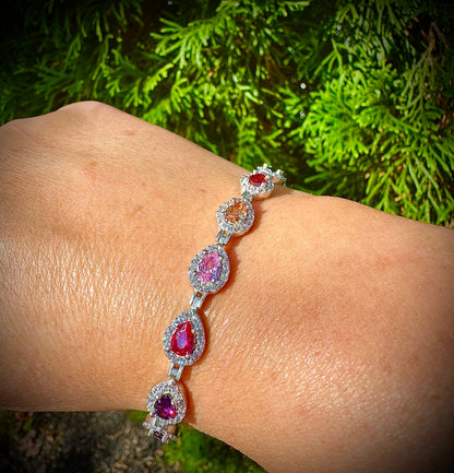 Multi-Color Pear Shaped Tennis Bracelet – Sterling Silver