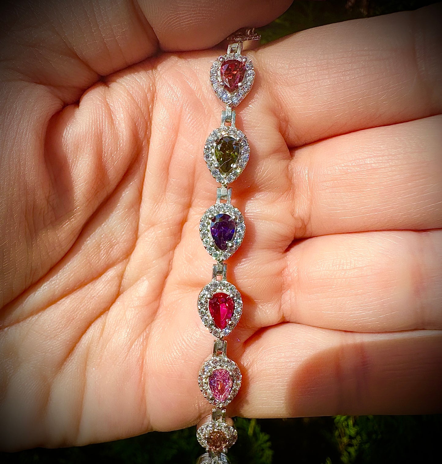 Multi-Color Pear Shaped Tennis Bracelet – Sterling Silver