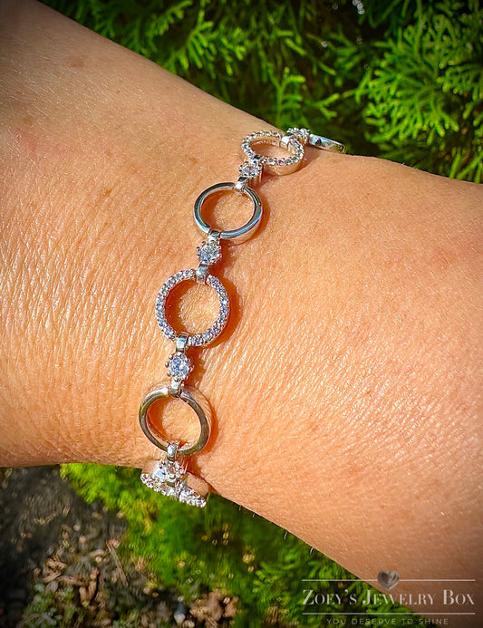 Women's Iced Out Circle Link Bracelet – Sterling Silver