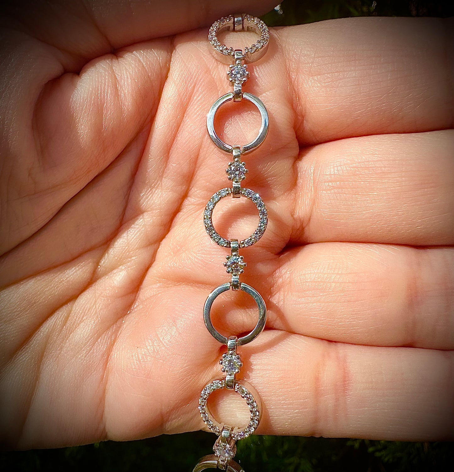 Women's Iced Out Circle Link Bracelet – Sterling Silver