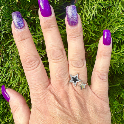 Women's Silver and Onyx Stars Ring – Sizes 5-10