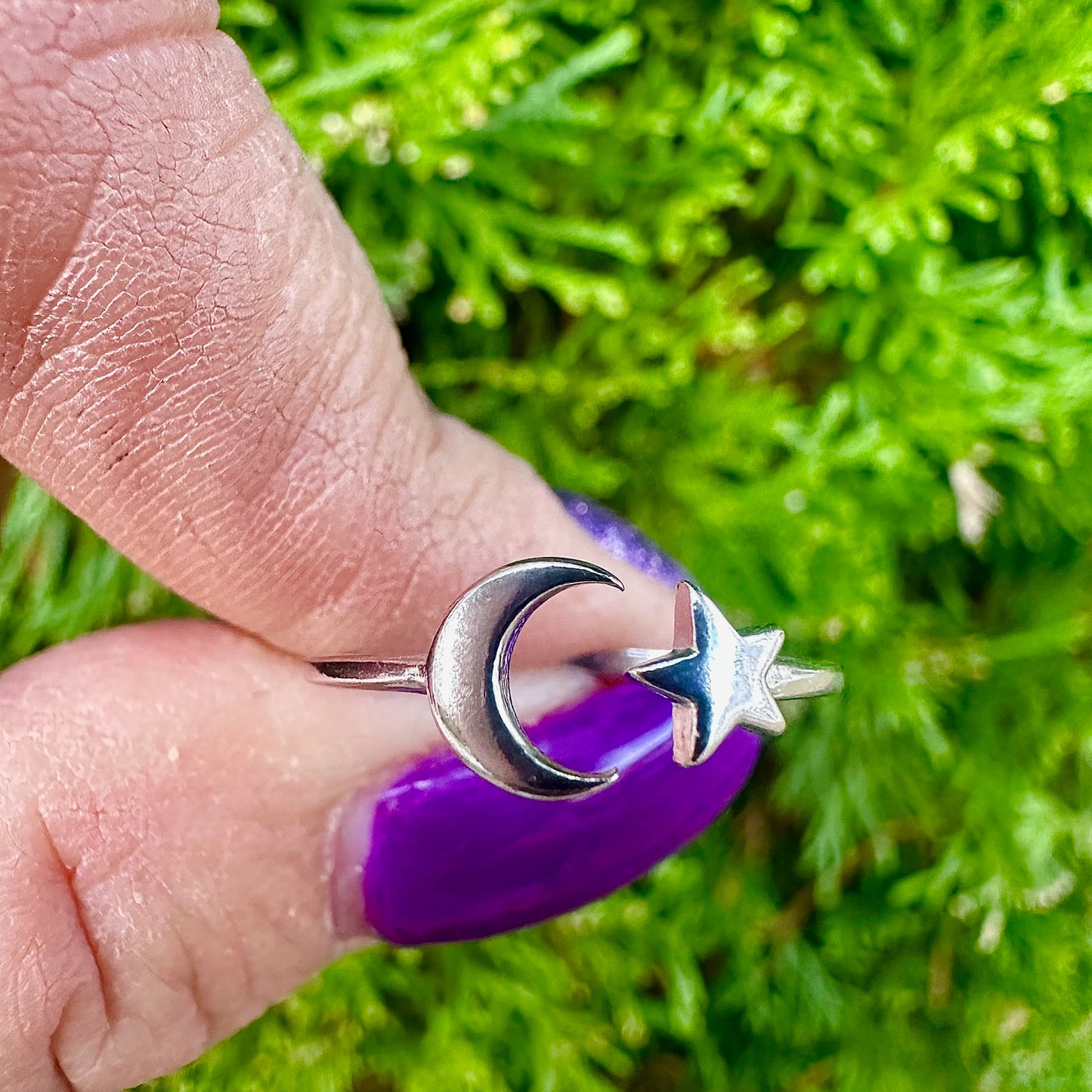 Crescent Moon and Star Ring – 3 Finishes, Sizes 5-10