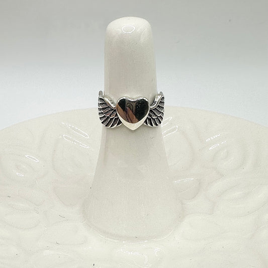Women's Claddagh-Style Heart Wings Ring – Sizes 5-10