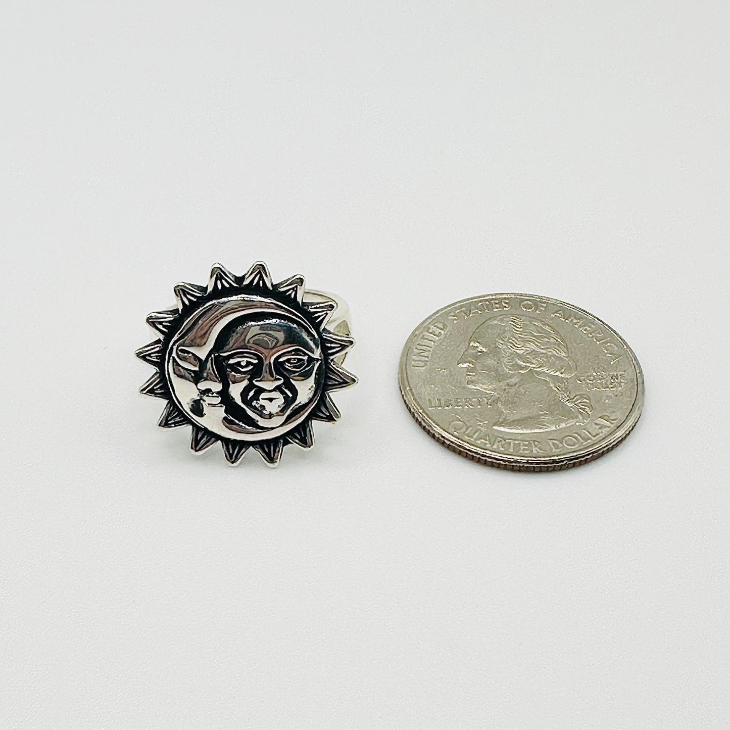 Women's Oxidized Silver Sun & Moon Ring – Sizes 5-10